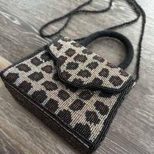 Chico's Beaded Leopard Print Crossbody Bag Mini Handbag Animal Print Vintage